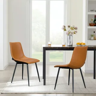 Svita MILES 2er Set Esszimmerstühle Metallbeine Küchenstühle Kunstleder Cognac