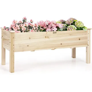 GIANTEX Hochbeet Holz Tannenholz, Kräuterbeet Blumenbeet 120 x 43,5 x 51 cm, Kräuter Frühbeet rechteckig groß, Pflanzkasten mit Ablauflöchern, Hochbeet Kinder, für Balkon/Garten/Terrasse