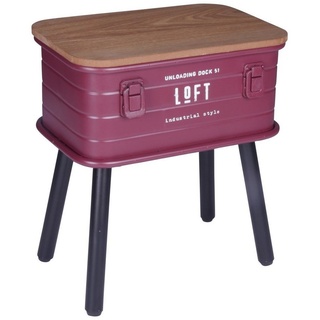 FIFITARA Beistelltisch rot, Retro Nachttisch, Vintage Ablagetisch, Konsolentisch, Metall mit Holzplatte und Stauraum, industrial Design rot