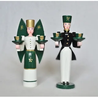 Rudolphs Schatzkiste Weihnachtsdeko Engel & Bergmann grün/Gold Höhe 15cm NEU Weihnachten Schnee Seiffen Kerzen Erzgebirge Winter Dekoration Bergbau Kirche