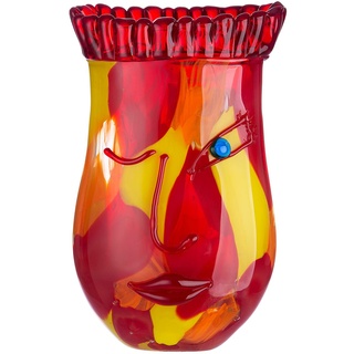 Glas Art Vase Dekovase Gesichtsvase - Deko Wohnzimmer - Geschenk für Frauen Geburtstag - Farbe: rot gelb - Höhe 29 cm
