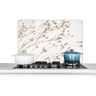 MuchoWow Küchenrückwand Natur - Pflanzen - Zweig - Weiß - Braun - Trockenblumen, (1-tlg), Herd Spritzschutz Wand, Küche Dekoration, 80x55 cm bunt 80 cm x 55 cm