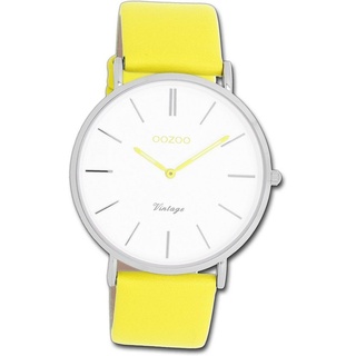 OOZOO Quarzuhr Oozoo Damen Armbanduhr Vintage gelb, Damenuhr Lederarmband gelb, rundes Gehäuse, groß (ca. 40mm) gelb