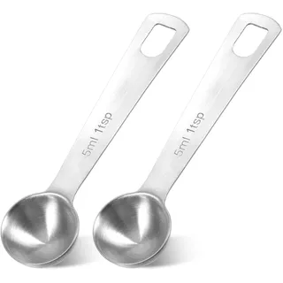2 Stück Messlöffel, Mini-, Kaffeelöffel, Portionierer, Gewürzlöffel, Edelstahl 5ml, Trockene Flüssige Löffel, für Backen und Kochen