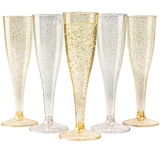 MATANA 120 Premium Sektgläser Plastik mit Silber & Goldglitter, 133ml - Sektgläser Kunststoff, Sektflöten, Champagner Gläser, Cocktailgläser, Weingläser für Hochzeiten, Partys - Stabil & Mehrweg