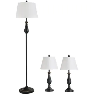 HOMCOM 3er-Lampenset 2 Tischlampe(ø38 x 158H cm) + 1 Stehlampe(ø30 x 62H cm) Vintage, Schwarz+Weiß, Metall, PS, Polyester, Baumwolle E27 Lampensockel