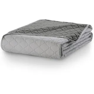 DecoKing Tagesdecke Bettüberwurf mit Uni Wendedesign leichte Allzweckdecke Wohndecke, Wendedesign, Zweifarbig, Steppung grau|silberfarben 220 cm x 240 cm