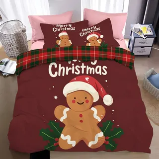 JEDTAKCT Bettwäsche 135x200 Winter Frohe Weihnachten Bettwäsche 135x200 Weihnachts Bettwäsche 135x200 + 80x80 cm -Mikrofaser Lebkuchenmann Geschenk (135x200) Winter Design bettbezüge warme