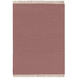 Wollteppich Liv, benuta, rechteckig, Höhe: 5 mm, Wolle, handgewebt, Mit Fransen, Minimalistisch, Wohnzimmer rosa 140 cm x 200 cm x 5 mm