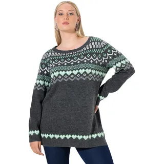 Ulla Popken Damen große Größen Übergrößen Plus Size Norweger-Pullover, Rundhals, Langarm, weicher Strick dunkelgrau Melange 46+ 834122118-46+ - 46-48