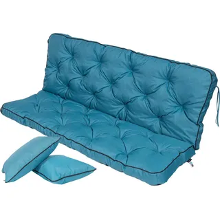 TexDeko Auflagekissen ECO-LEN Gartenbankauflage für Hollywoodschaukel mit Rückenlehne, (1x Gartenbankauflage für Hollywoodschaukel + 2x Kissen), UV-Beständig blau 120 cm x 56 cm x 50 cm