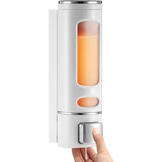 Seifenspender Wandbefestigung, Seifenspender ABS Kunststoff Spülmittelspender, 300 ml Seifenspender Bad Wandmontage Ohne Bohren, Presse Soap Dispenser für Küche, Bad, Schule, Hotel (1, Weiß)