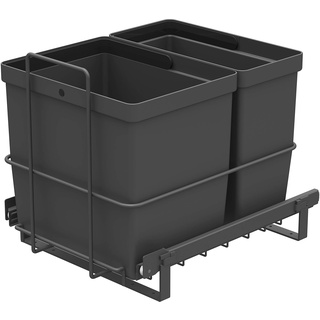 LM 64/2 Einbau Mülleimer ausziehbar mit 2 Abfalleimer (1x11L, 1x16L) Korbauszug anthrazit 32,8x43,3x35,4 cm - Duo Mülltrennsystem für die Küche Unterschrank