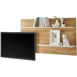 Furn.Design Wandregal, Weiß, Holzwerkstoff, Metall, Nachbildung,Eiche, Uni, Holz Optik, 155x80x20 cm, Wohnzimmer, Regale, Wandregale