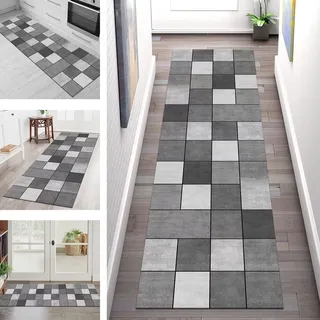 Teppich Läufer Flur Küche rutschfest waschbar Teppichläufer Lang 80X250CM Grau Schwarz Küchenläufer Meterware Korridor Tepiche Esszimmer Schlafzimmer Wohnzimmer Schmutzfangmatte Breit 40-120cm