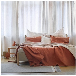 Bettbezug Bellvis Bettdeckenbezug aus 100% Leinen - 155x200 cm, Kastanie, Urbanara (1 St), Schlicht & sanft strukturiert, mit Perlmuttknöpfen, aus reinem Leinen rot 155 cm x 220 cm