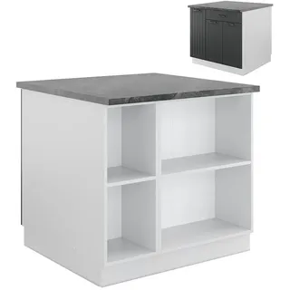 Vicco Kücheninsel Fame-Line 90 cm mit Schublade, ohne Arbeitsplatte, Anthrazit Landhaus/Weiß