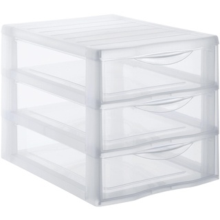 SUNDIS Orgamix, schubladenbox aus Kunststoff, 3 transparente Schubladen für A4-Papier, Höhe 25,5 cm, stapelbar, ideal für Schreibtisch, Unterricht, Dokumente, Zubehör