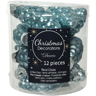 Decoris Christbaumschmuck Zapfen Glas 6cm x 12 Stück Weihnachtskugeln dämmerungsblau