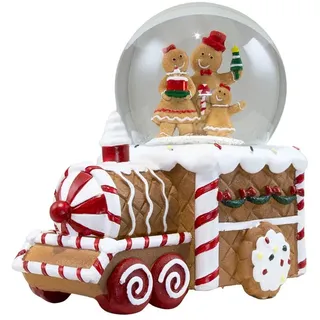 Christmas Paradise Schneekugel Lebkuchenzug 17cm mechanisch aufziehbar (Spieluhr, 1 St., Weihnachtsdeko), Lebkuchenfiguren im Zug