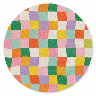 MuchoWow Fußmatte Rund Quadrate - Bunt - Gewellt, Rechteckig, Sauberlaufmatte, Fußabtreter, Türvorleger 120x120 cm bunt 120 cm x 120 cm