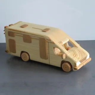 Teilen Wohnmobil Reisemobil Teilintegrierter Camper Spardose Camping Modellauto WOMO Holz - Braun