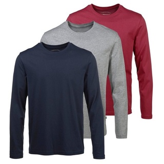 Man's World Langarmshirt (Packung, 3-tlg., 3er-Pack) aus reiner Baumwolle blau|grau|rot 52/54 (L)