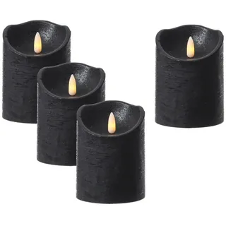 LED Kerzenset Rustik Optik Echtwachskerzen H: 10cm Timer schwarz 4St.