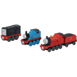 Thomas & Friends Spielzeug-Lokomotiven 3er-Pack | Multipack mit Thomas, Diesel und James, Schiebezug-Spielzeug mit Magnetverbindern von Fisher-Price, JLB74