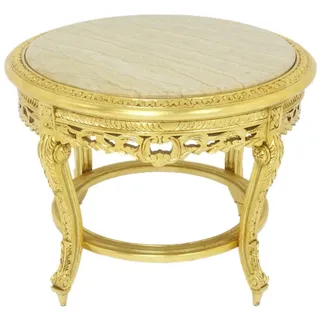 Casa Padrino Großer Casa Padrino Barock Beistelltisch mit Marmorplatte Gold Creme 70 x 45 cm - Runder Antik Stil Tisch - Barock Wohnzimmer Möbel