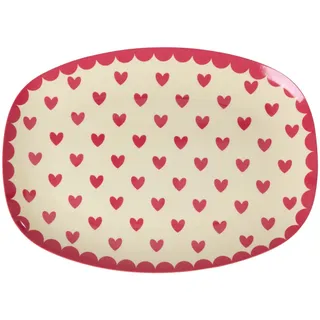 RICE Melamin Teller rechteckig Hearts Print, Rot, H1.5 L23 B16.5 cm
