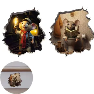 Fadaing 2 Stück Mauseloch-Abziehbilder, 3D Maus Wandtattoo Aufkleber, Lustige Mauseloch Wandtattoo, Maus Wandaufkleber für Wohnzimmer Schlafzimmer (1)