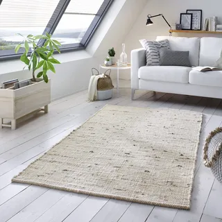 TacaHome Wollteppich Natur Handweb Teppich I Reine Schur-Wolle im Skandinavischen Design I Wohnzimmer Schlafzimmer Esszimmer Kinderzimer Büro | 140 x 200 cm Hellgrau Meliert