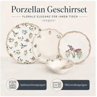 Hermia Concept Geschirr-Set Amber (24-tlg), 6 Personen, Porzellan, TafelService, 24 Teile, für 6 Personen bunt|weiß