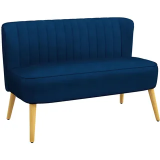 Homcom 2-Sitzer Stoffsofa Polstersofa Doppelsofa Sitzmöbel Loungesofa Holz Samtartiges Polyster Schaumstoff Blau 117 x 56,5 x 77 cm - Couches, Sofas