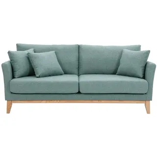 Skandinavisches 3-Sitzer-Sofa mit abnehmbarem Bezug aus graugrünem Stoff und hellem Holz OSLO