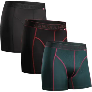 DANISH ENDURANCE 3er Pack Sport Boxershorts Herren, Mit regulärem oder langem Bein, Mehrfarbig (1 X Schwarz, 1 X Grün/Lila, 1 X Schwarz/Rot), XL