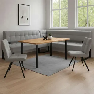 Home Affaire Eckbankgruppe HOME AFFAIRE "Mia Essecke, Sitzgruppe, Eckbankgruppe, Küchenbankgruppe", grau (hellgrau, hellgrau, schwarz), B:207cm H:61cm T:167cm, Holzwerkstoff, Massivholz, Metall, Polyester, Sitzmöbel-Sets, Eckbankgruppe, Eckbank mit Wellenfederung; 