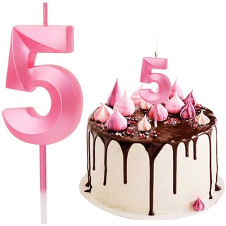 Geburtstag Nummer Kerzen, Zahlenkerze Rosa Mädchen Geburtstagskerzen Kuchen Kerzen Zahl 5 Glitzer Kuchen Topper Dekoration für Hochzeit Geburtstag Jubiläum Feier Abschluss, Rosa (5)