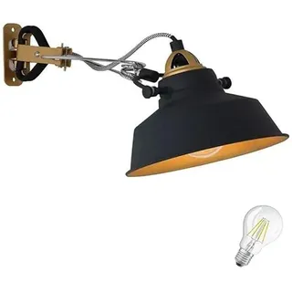 Vintage Bettleuchte Klemmbar Schwarz/Gold – Verstellbare Nachttischlampe mit Flexiblem Gelenkarm, LED Geeignet, Retro Design für Bett, Nachttisch, Arbeitszimmer, Beistelltisch, Leselampe