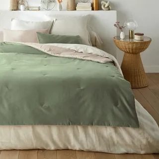 La Redoute Interieurs Gesteppte Tagesdecke Velvet, Baumwollsamt/leinen-mix Uni graugrün