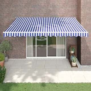 Elektrische Markise, einziehbar, für Terrasse, 4x3 m, blau-weiß, mit Fernbedienung und Kurbel, UV-Schutz, ideal für Balkon und Garten