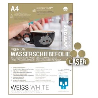 Skullpaper Transferpapier Laser Weiss DIN A4, Wasserschiebefolie, bestempelbar, 8 Blatt