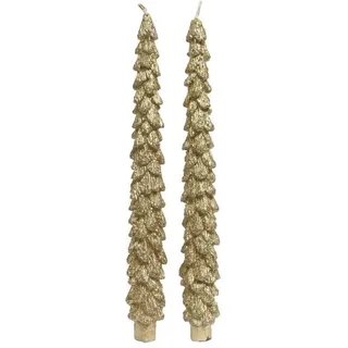 Kaemingk Spitzkerze, Spitzkerzen Tannenbaum Wachs 26cm 2er Set - Gold goldfarben
