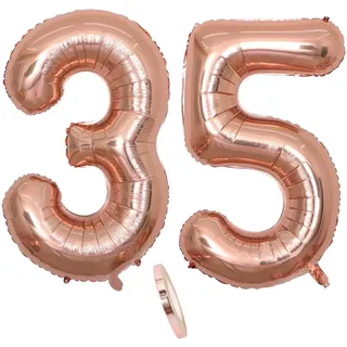 2 Luftballons Zahl 35, Nummer 35 Luftballon Rosegold Mädchen,40" Aufblasbar Helium Folienballon Roségold Ballons Figuren,Riesen Ballon für Geburtstag Party Dekoration, Abschlussball (xxxl 100cm)