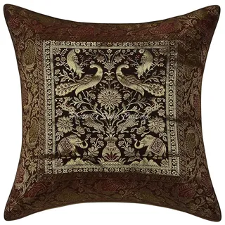 Stylo Culture Ethnisch Dekorativ Brokat Seide Sofa Kissenbezüge 40x40 cm Dunkelbraun Dekokissen Jacquard Wohnzimmer Couch Kissenhülle Elefant Quadrat Reißverschluss 16x16 Inch Kissen Bezüge - 1 STK.