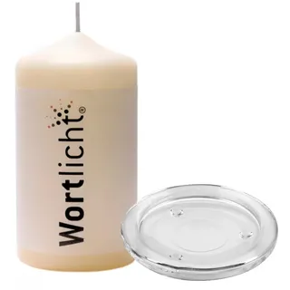 Bulla Design Wortlicht Kerze mit Glasteller, Glas Untersetzer, Leuchtende Gedanken zum Abschied/Trauer