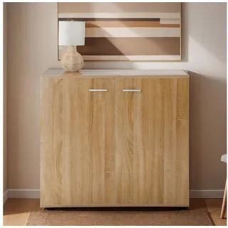 CARO-Möbel Kommode CHICAGO, Flur- oder Aktenkommode mit 2 Türen und Ablagefach Sonoma Eiche braun