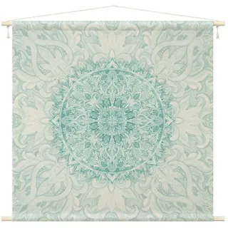 Bilderdepot24 Wandteppich modern Mandala Aquarell Muster Ornamente Spirituell türkis, quadratisch, Höhe: 2.6 mm, großes Wandbild aus Natur-Baumwolle Wandbehang Stoffbild Tuch Wollseil grün 145 cm x 145 cm x 2.6 mm