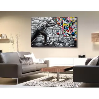 GILDE Deko großes Bild XXL Wandbild Wohnzimmer groß - Metallbild Graffiti Motiv 3D Optik - rechteckiges Graffitibild - mehrfarbig grau bunt - 120 x 80 cm